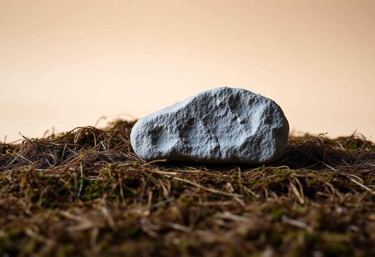 A single stone resting on moss
